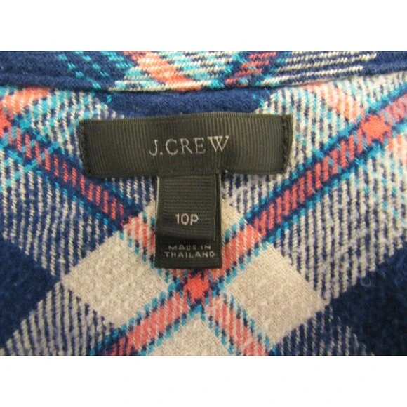 J. Crew Womens 10P Flannel Plaid Button Up Blue Coral Cotton Long Sleeve - Picture 8 of 15